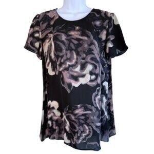 Aritzia Black, Purple, and Cream Floral Blouse